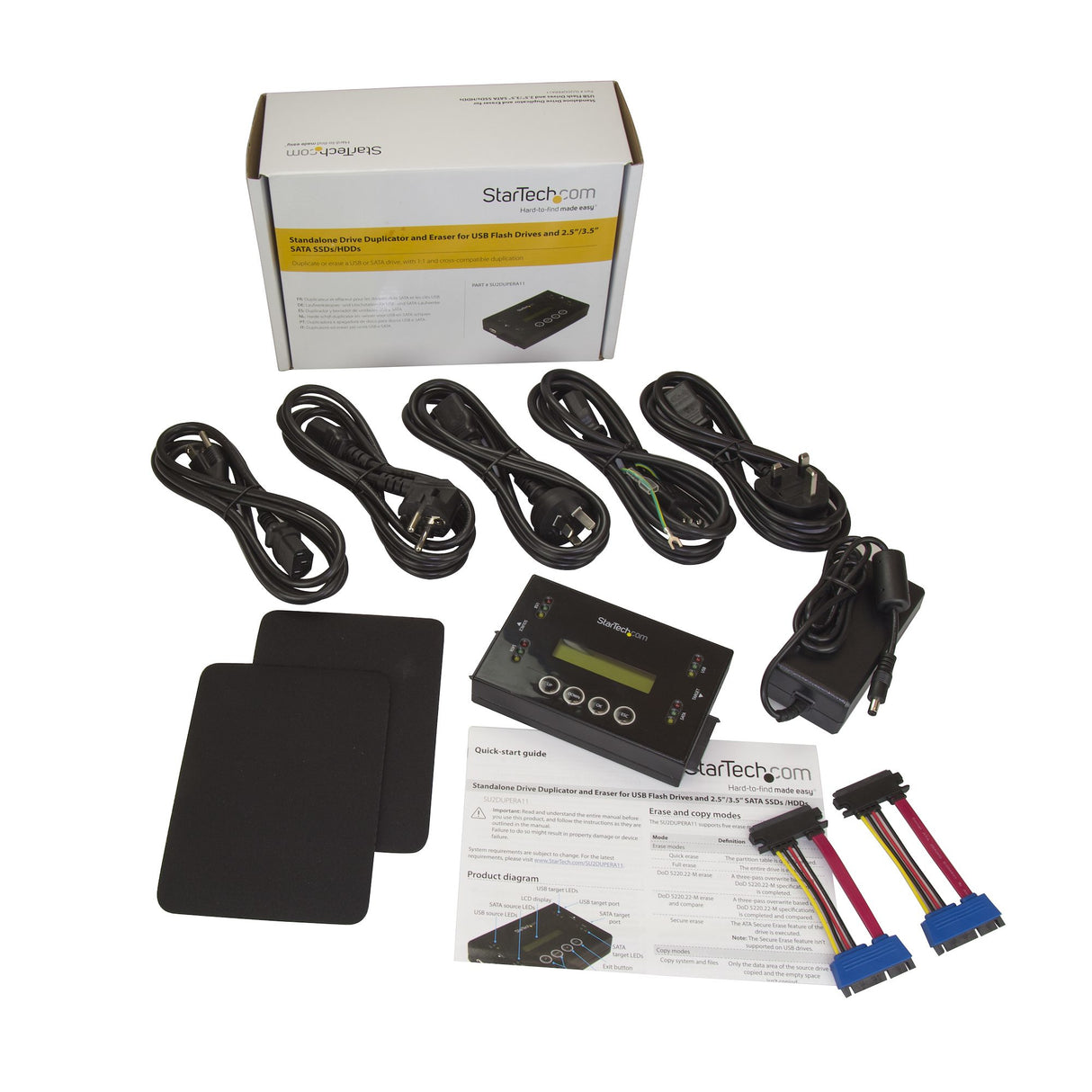 StarTech.com 1:1 Standalone Hard Drive and USB Flash Disk Duplicator and Eraser, USB Thumb Drive and SATA HDD/SSD Disk Cloner and Eraser, Hardrive Copier/Sanitizer/Wiper, LCD display, TAA