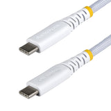 StarTech.com 1ft (30cm) White USB-C Charging Cable, 60W (3A) PD, Dual-Layer Braided Nylon/TPE Jacket, Rugged USB C Charging Cord, USB 2.0 Laptop Charger Cable