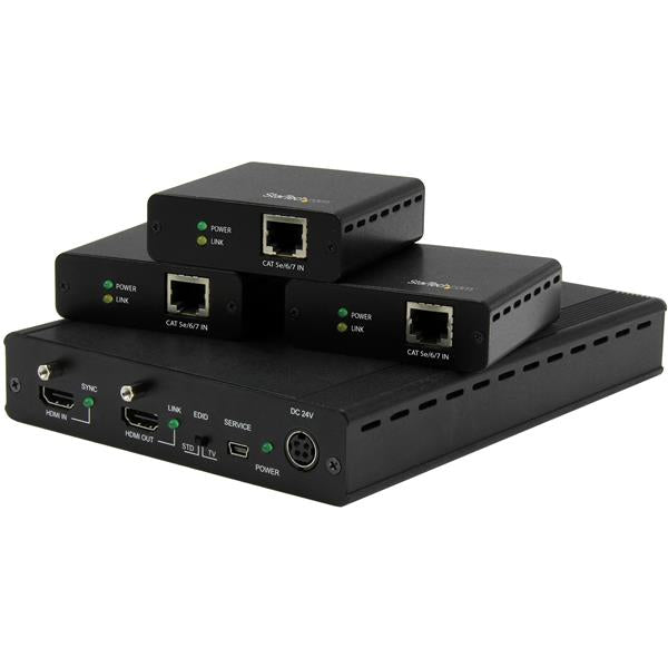 StarTech.com 3-Port HDBaseT Extender Kit with 3 Receivers - 1x3 HDMI over CAT5e Splitter - Up to 4K - TAA