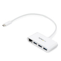 StarTech.com 3-Port USB-C Hub with Gigabit Ethernet - USB-C to 3x USB-A - USB 3.0 Hub - 5Gbps - White