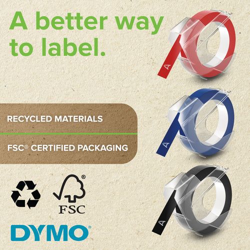 DYMO Authentic Embossing Label Tape | 9 mm x 3 m roll | White Print on Red | Self-Adhesive | for Embossing Label Makers | 1 Count