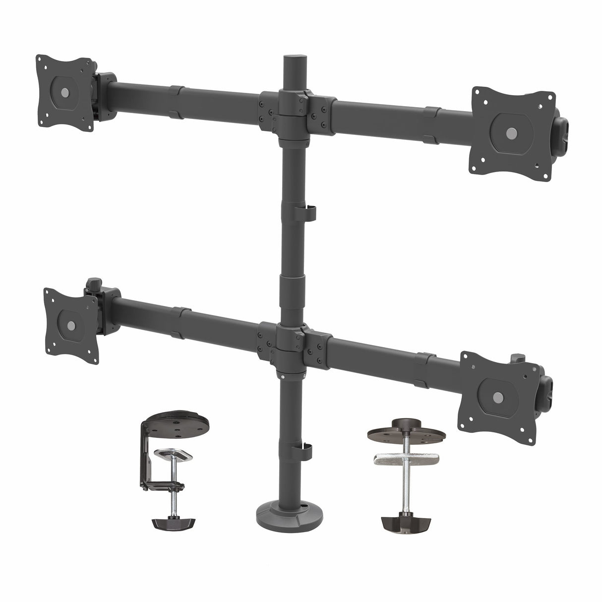 StarTech.com Desk Mount Quad Monitor Arm - Ergonomic VESA 4 Monitor Mount 2x2 up to 27" (17.6lb/8kg) - Articulating & Height Adjustable Pole Mount - Tilt/Swivel/Rotate LCD/LED Screen - Desk Clamp/Grommet