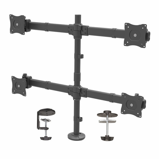 StarTech.com Desk Mount Quad Monitor Arm - Ergonomic VESA 4 Monitor Mount 2x2 up to 27" (17.6lb/8kg) - Articulating & Height Adjustable Pole Mount - Tilt/Swivel/Rotate LCD/LED Screen - Desk Clamp/Grommet