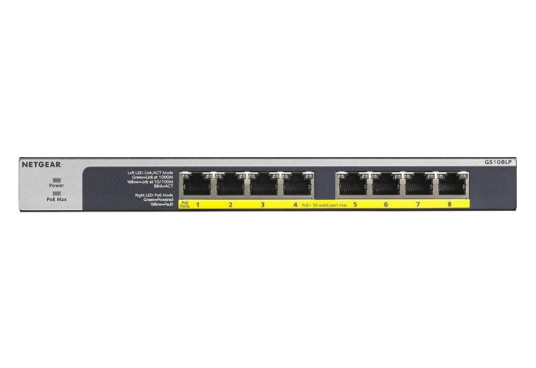 NETGEAR 8-PORT GIGABIT ETHERNET POE+ UNMANAGED SWITCH WITH 60W POE BUDGET (GS108 Gigabit Ethernet (10/100/1000) Power over Ethernet (PoE) 1U Black, Grey
