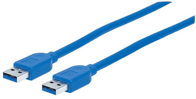 Manhattan USB-A to USB-A Cable, 1.8m, Male to Male, 5 Gbps (USB 3.2 Gen1 aka USB 3.0), Equivalent to USB3SAA6, SuperSpeed USB, Blue, Lifetime Warranty, Polybag
