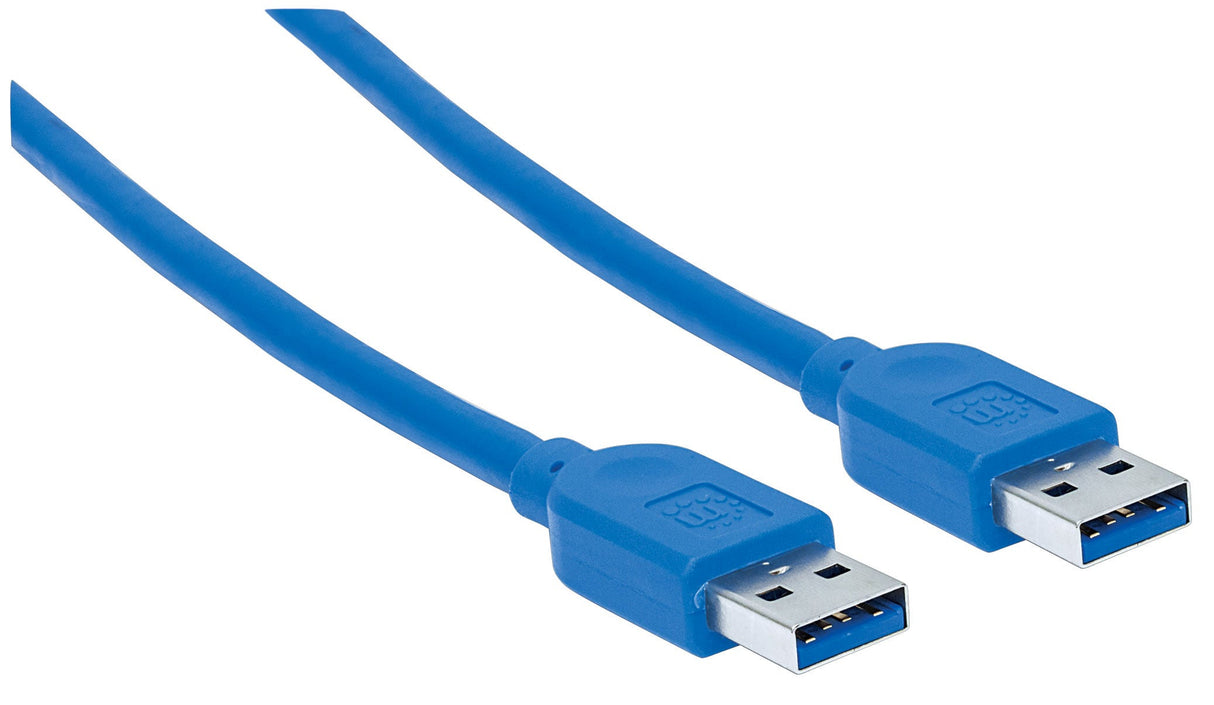 Manhattan USB-A to USB-A Cable, 1.8m, Male to Male, 5 Gbps (USB 3.2 Gen1 aka USB 3.0), Equivalent to USB3SAA6, SuperSpeed USB, Blue, Lifetime Warranty, Polybag