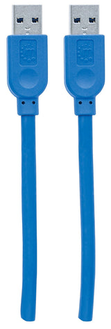 Manhattan USB-A to USB-A Cable, 1.8m, Male to Male, 5 Gbps (USB 3.2 Gen1 aka USB 3.0), Equivalent to USB3SAA6, SuperSpeed USB, Blue, Lifetime Warranty, Polybag