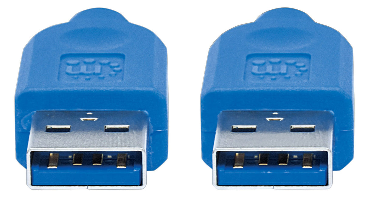 Manhattan USB-A to USB-A Cable, 1.8m, Male to Male, 5 Gbps (USB 3.2 Gen1 aka USB 3.0), Equivalent to USB3SAA6, SuperSpeed USB, Blue, Lifetime Warranty, Polybag