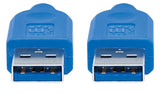 Manhattan USB-A to USB-A Cable, 1.8m, Male to Male, 5 Gbps (USB 3.2 Gen1 aka USB 3.0), Equivalent to USB3SAA6, SuperSpeed USB, Blue, Lifetime Warranty, Polybag