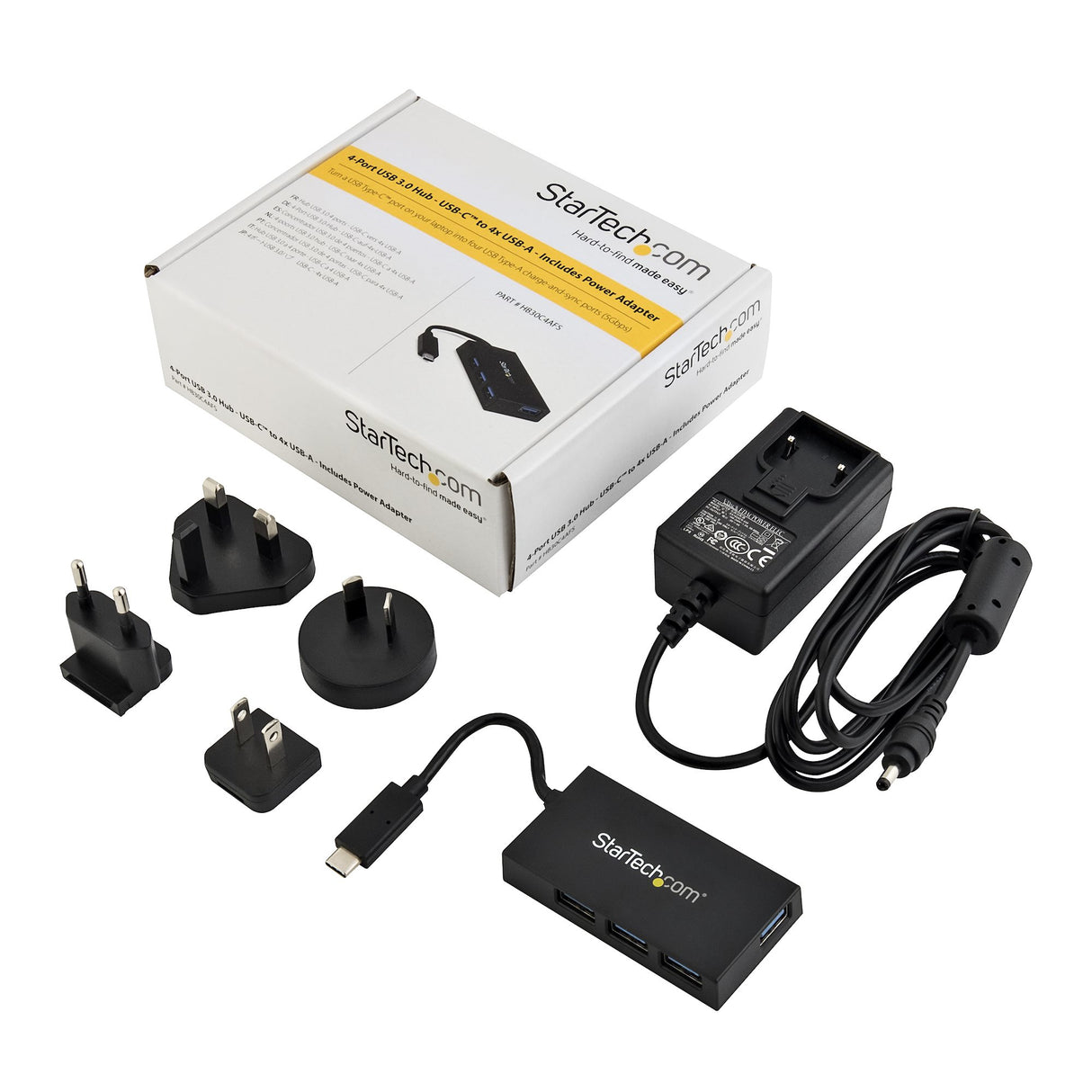 StarTech.com 4 Port USB C Hub - USB Type-C Hub w/ 4x USB-A Ports (USB 3.0/3.1 Gen 1 SuperSpeed 5Gbps) - USB Bus or Self Power - Portable USB-C to USB-A BC 1.2 Charging Hub w/ Power Adapter~4 Port USB C Hub - USB Type-C Hub w/ 4x USB-A Ports USB 3.0...