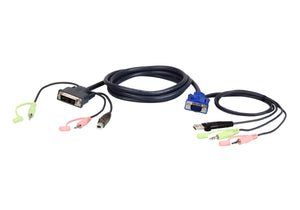 ATEN 2L-7DX2U video cable adapter 1.8 m VGA (D-Sub) + 3.5mm + USB Type-A DVI-I + 3.5mm + USB Type-B Black, Green, Pink