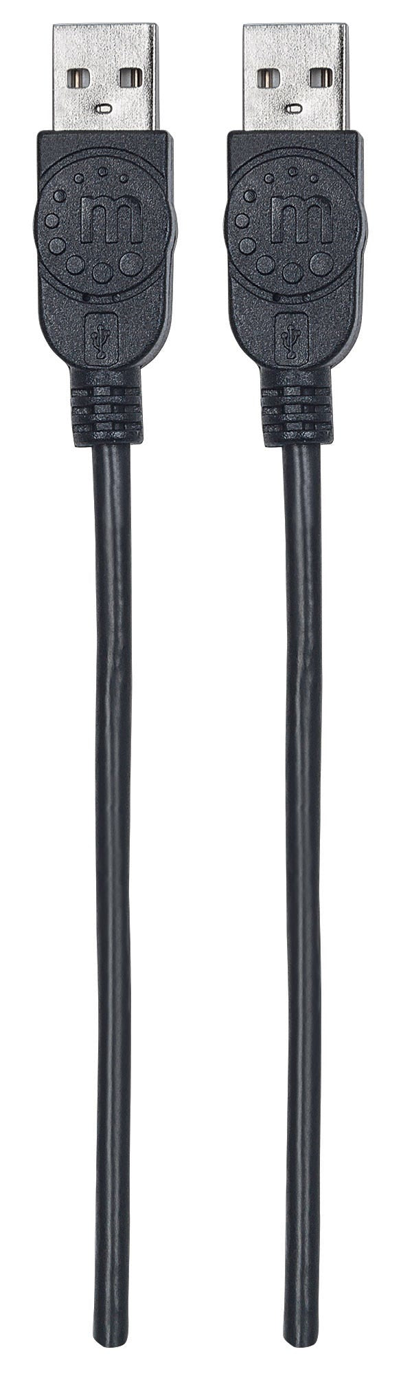 Manhattan USB-A to USB-A Cable, 0.5m, Male to Male, 480 Mbps (USB 2.0), Hi-Speed USB, Black, Lifetime Warranty, Polybag
