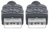 Manhattan USB-A to USB-A Cable, 0.5m, Male to Male, 480 Mbps (USB 2.0), Hi-Speed USB, Black, Lifetime Warranty, Polybag