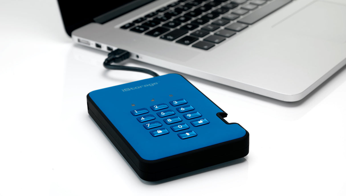 iStorage diskAshur² HDD 1TB Blue | Secure Portable Hard Drive |AES-XTS 256-bit Hardware Encryption | PIN protected | OS & Platform Independent | TAA Compliant|Brute force hack defence | Dust/Water Resistant