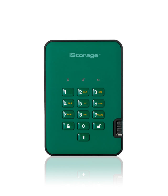 iStorage diskAshur² HDD 3TB Green | Secure Portable Hard Drive |AES-XTS 256-bit Hardware Encryption | PIN protected | OS & Platform Independent | TAA Compliant |Brute force hack defence | Dust/Water Resistant