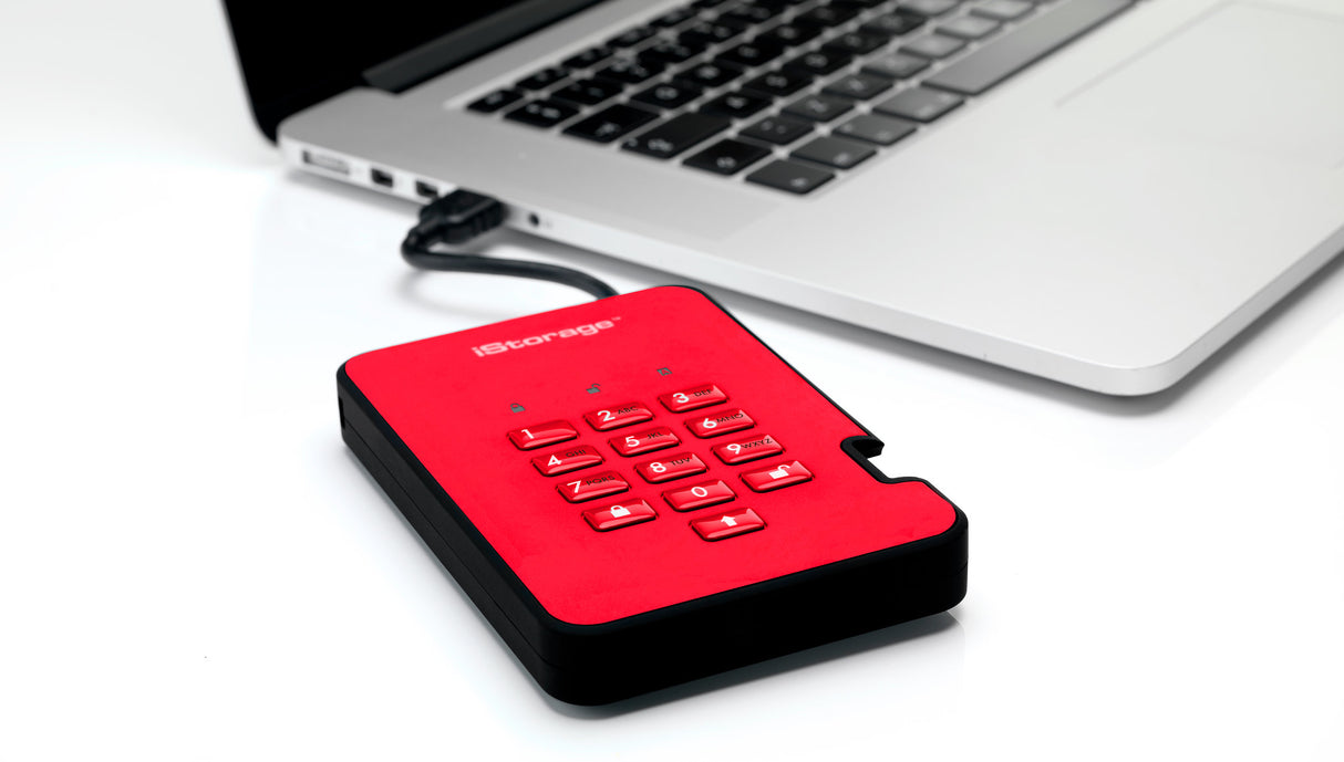 iStorage diskAshur² HDD 3TB Red | Secure Portable Hard Drive |AES-XTS 256-bit Hardware Encryption | PIN protected | OS & Platform Independent | TAA Compliant |Brute force hack defence | Dust/Water Resistant