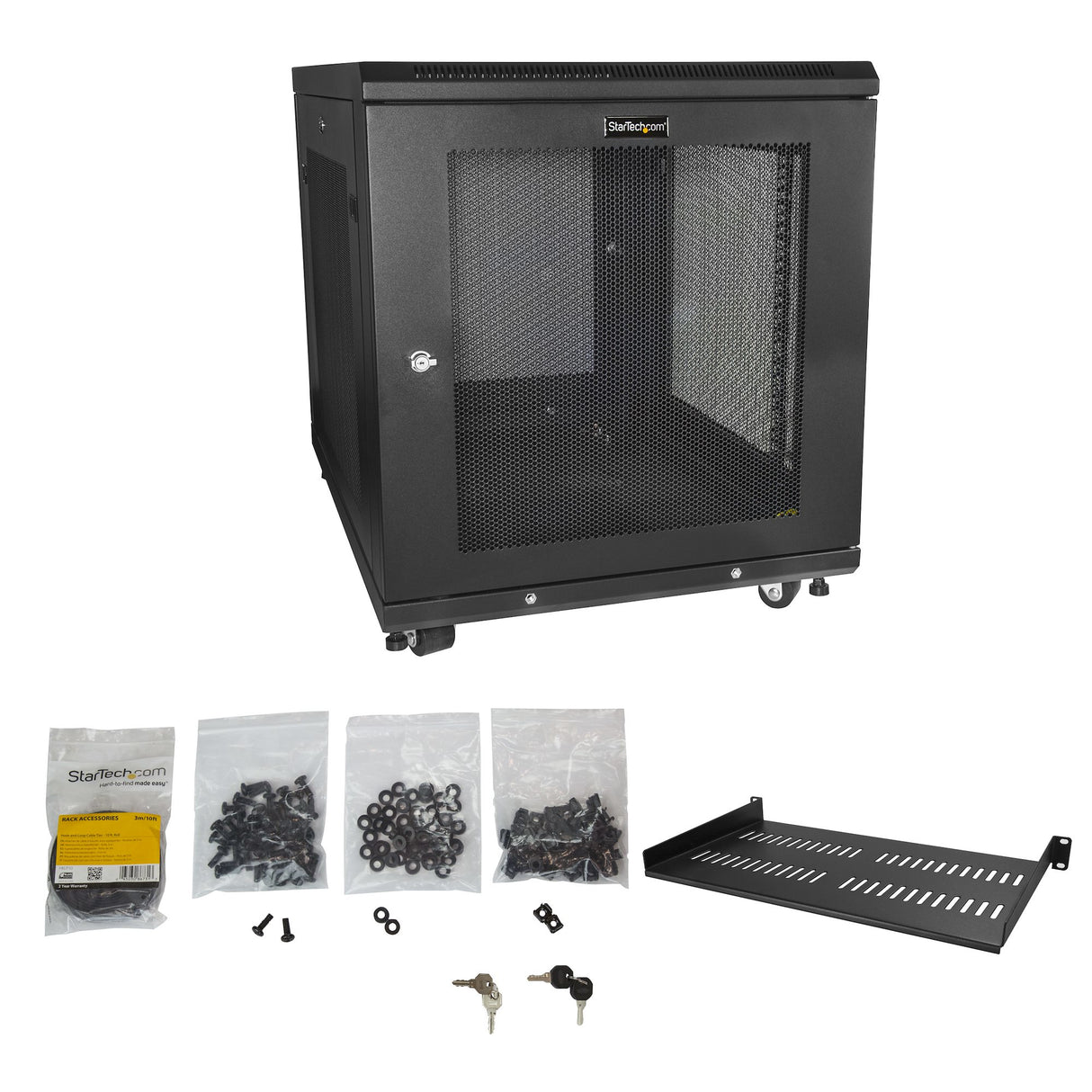 StarTech.com 12U Enterprise-Grade Server Rack Cabinet Kit, 19in Enclosed 4-Post Rack with Shelf and Cable Management, 29in (75cm) Mounting Depth, 992lb (450kg) Capacity