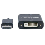 Manhattan DisplayPort 1.2a to DVI-D 24+1 Adapter Cable, 1080p@60Hz, 23cm, Male to Female, Active, Compatible with DVD-D, Black, Three Year Warranty, Equivalent to DP2DVIS