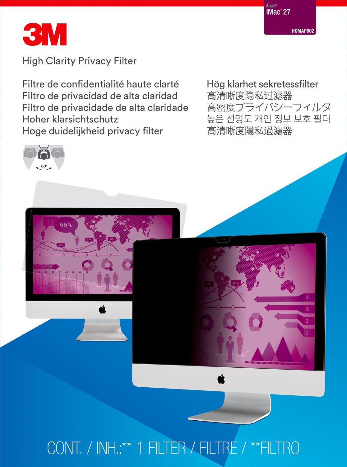 3M High Clarity Privacy Filter for Apple® iMac® 27in, 16:9, HCMAP002