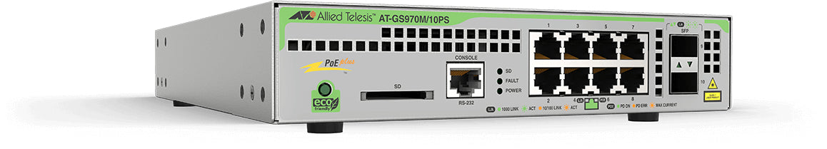 Allied Telesis GS970M/10PS Managed L3 Gigabit Ethernet (10/100/1000) Power over Ethernet (PoE) Grey