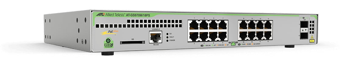 Allied Telesis GS970M/18PS Managed L3 Gigabit Ethernet (10/100/1000) Power over Ethernet (PoE) Grey