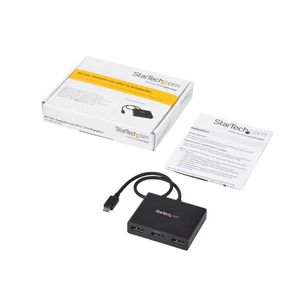 StarTech.com 3-Port USB-C Multi-Monitor Adapter, USB Type-C to 3x DisplayPort 1.2 MST Hub, Triple 1080p 30Hz DP Laptop Display Extender / Splitter, Extra-Long Built-In Cable - Windows Only