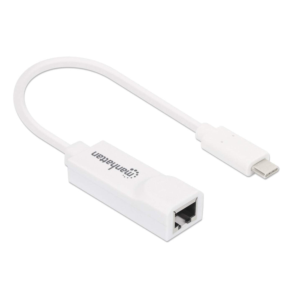 Manhattan USB-C to Gigabit (10/100/1000 Mbps) Network Adapter, White, supports up to 2 Gbps full-duplex transfer speed, RJ45, Three Year Warranty, Equivalent to US1GC30W