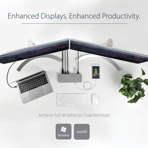 StarTech.com Thunderbolt 3 Dock, Dual Monitor 4K 60Hz TB3 Laptop Docking Station, DisplayPort, 85W PD, 3x USB, GbE - REPLACED BY TB3CDK2DH