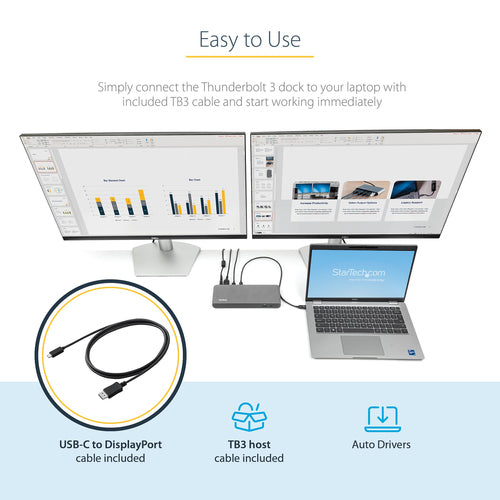 StarTech.com Thunderbolt 3 Dock, Dual Monitor 4K 60Hz TB3 Laptop Docking Station, DisplayPort, 85W PD, 3x USB, GbE - REPLACED BY TB3CDK2DH