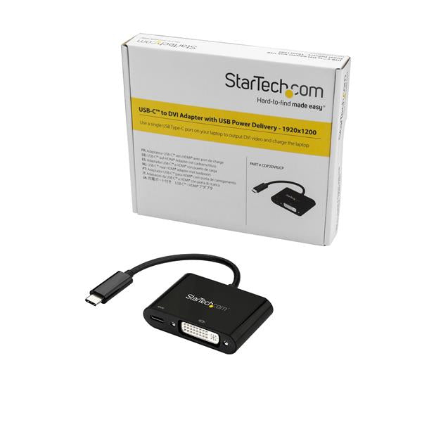 StarTech.com USB C to DVI Adapter with Power Delivery - 1080p USB Type-C to DVI-D Single Link Video Display Converter w/ Charging - 60W PD Pass-Through - Thunderbolt 3 Compatible - Black