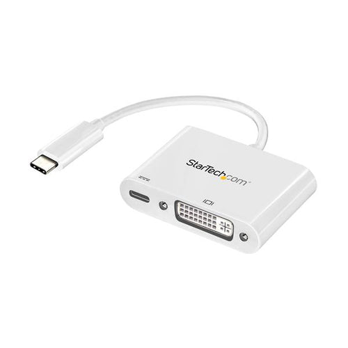 StarTech.com USB C to DVI Adapter with Power Delivery - 1080p USB Type-C to DVI-D Single Link Video Display Converter w/ Charging - 60W PD Pass-Through - Thunderbolt 3 Compatible - White