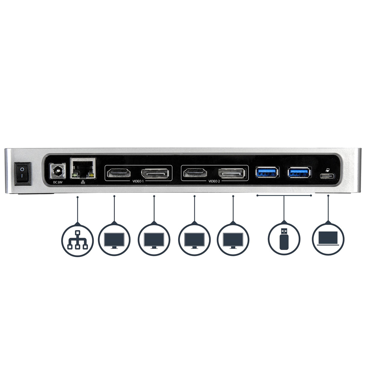 StarTech.com USB-C & USB-A Dock - Dual Monitor 4K 60Hz Dock DisplayPort + HDMI - Hybrid USB 3.0 Docking Station for USB-C or USB-A Laptops - 6x USB Type-A, GbE - USB 3.1 Gen 1 - Mac/Windows