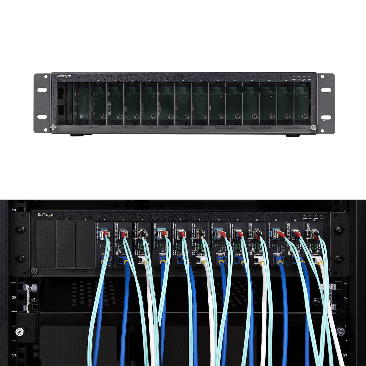 StarTech.com 15-Slot Unmanaged Media Converter Chassis for MCM Media Converter Series, Full Power Isolation, Active Cooling, 19in Rackmount, TAA Compliant