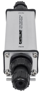 Intellinet Outdoor Gigabit High-Power PoE+ Extender Repeater, IEEE 802.3at/af Power over Ethernet (PoE+/PoE), Extends Range up to 100m, Metal, IP65
