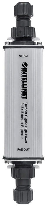 Intellinet Outdoor Gigabit High-Power PoE+ Extender Repeater, IEEE 802.3at/af Power over Ethernet (PoE+/PoE), Extends Range up to 100m, Metal, IP65