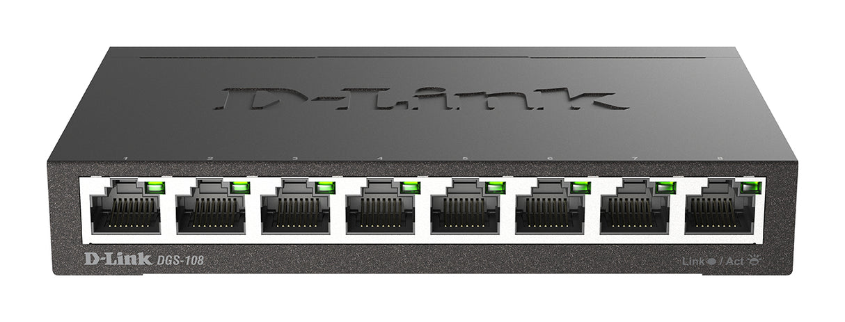 D-Link DGS-108 network switch Unmanaged L2 Gigabit Ethernet (10/100/1000) Desktop Black