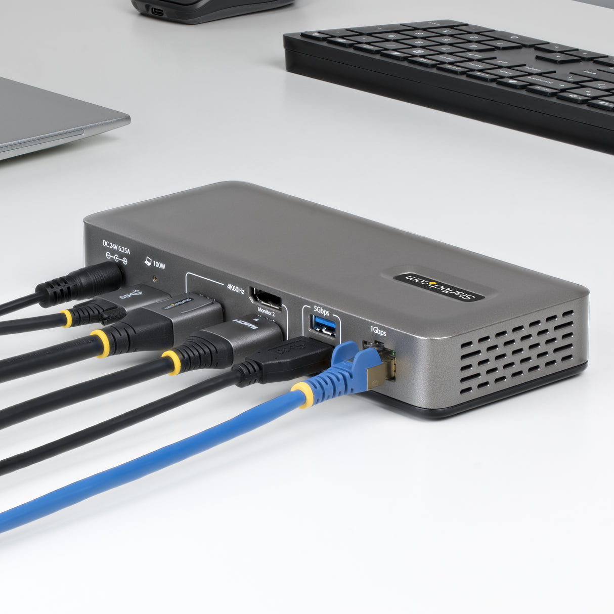 StarTech.com USB-C Docking Station Triple 4K Displays (2x 4K 60Hz, 1x 4K 30Hz), 100W Power Delivery, 6 USB Ports (10Gbps), Gigabit Ethernet, DisplayPort + HDMI, Driverless Windows Laptop Dock