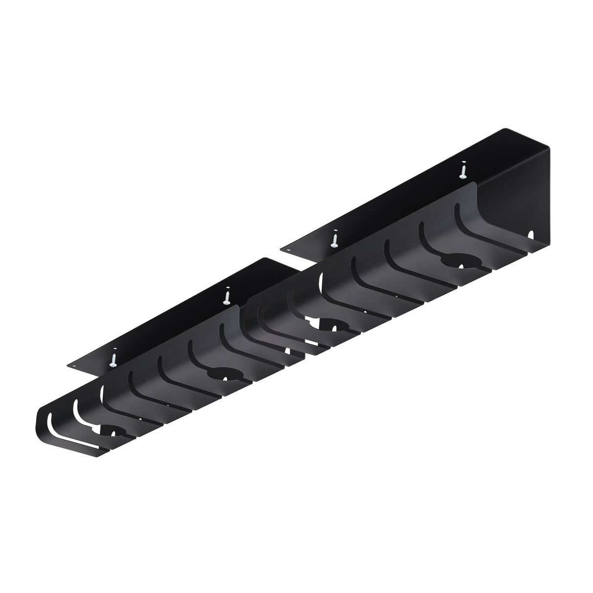 StarTech.com 2-Pack Under Desk Cable Management Tray, 42" Long (21" Per Tray), Metal Slotted Style Cable Organizer, Screw-On Install, Power Bar Holder, Black, TAA