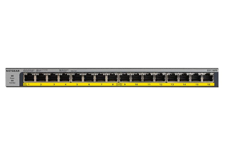 NETGEAR GS116PP Unmanaged Gigabit Ethernet (10/100/1000) Power over Ethernet (PoE) Black