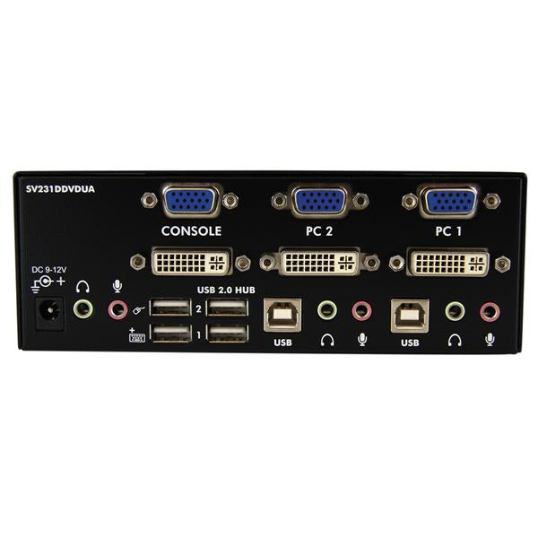 StarTech.com 2 Port DVI VGA Dual Monitor KVM Switch USB with Audio & USB 2.0 Hub - TAA