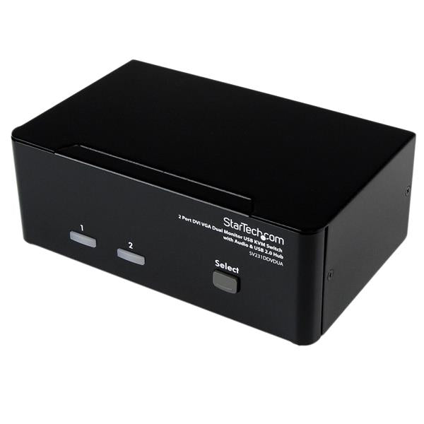 StarTech.com 2 Port DVI VGA Dual Monitor KVM Switch USB with Audio & USB 2.0 Hub - TAA