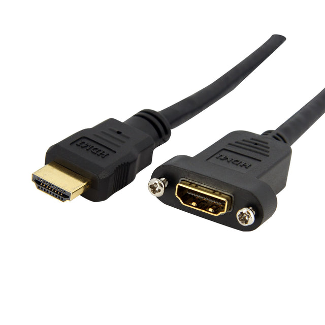 StarTech.com 3ft (91cm) HDMI Female to Male Adapter, 4K High Speed Panel Mount HDMI Cable, 4K 30Hz UHD HDMI, 10.2 Gbps Bandwdith, 4K HDMI Female to HDMI Male, HDMI Panel Mount Connector Cable