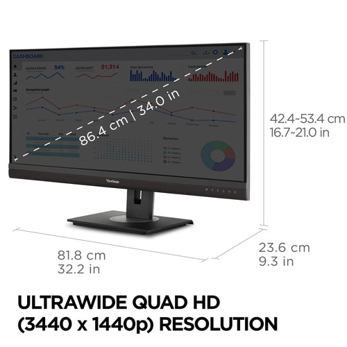 Viewsonic VG Series VG3456A computer monitor 86.4 cm (34") 3440 x 1440 pixels Wide Quad HD LED Black