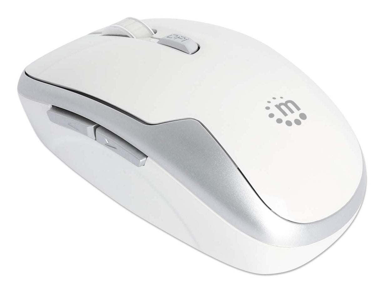 Manhattan USB-A Nano Receiver, Six Buttons with Scroll Wheel, 800/1200/1600 dpi, Wrist-Friendly Contour, White