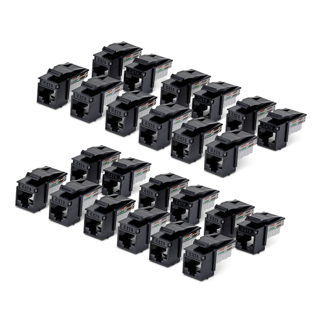StarTech.com Cat6 Keystone Jack, 24-Pack RJ45 Ethernet Keystone Jacks, UTP Cat6 Wall Jack, 90-Degree 110 Punch Down, Black