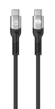 Manhattan Fast USB-C to USB-C Cable (240W), 1m, 240W Laptop Charging + High-Speed Data & Video, Works with ALL Laptops (Note additional USB-C 240W wall charger needed), 40 Gbps Ultra-Fast Transfers, Black, 3 year Warranty