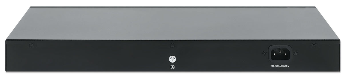 Intellinet 24-Port Gigabit Ethernet PoE+ Switch with 2 SFP Ports IEEE 802.3at/af (PoE+/PoE) Compliant, PoE Power Budget of 370 W, Two 1G SFP Open Slots, 19" Rackmount