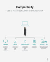 Plugable Technologies Thunderbolt 4 Cable [Thunderbolt Certified] 6.6ft USB4 Cable with 100W Charging, Single 8K or Dual 4K Displays, 40Gbps Data Transfer, Compatible with Thunderbolt, USB4, USB-C - Driverless