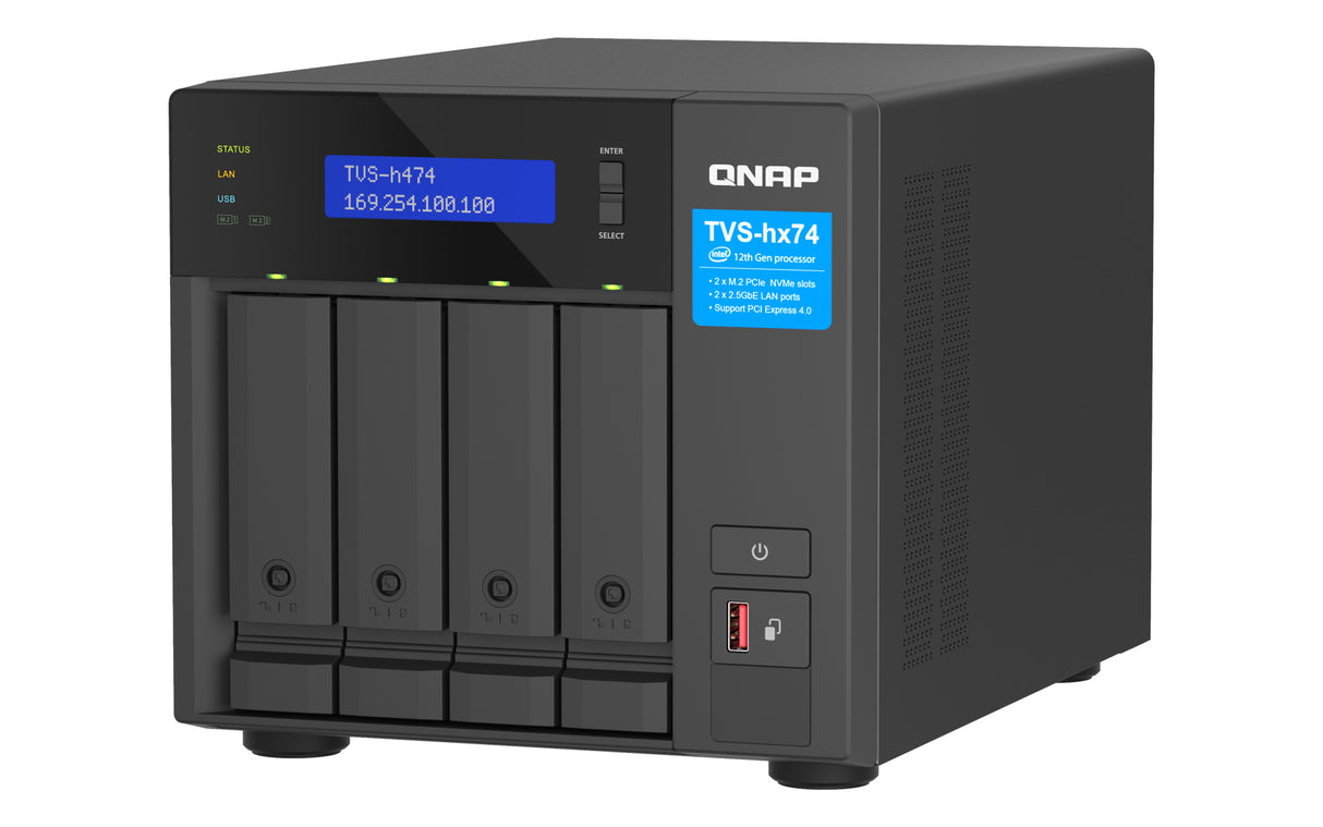QNAP TVS-H474 NAS Tower Intel® Core™ i3 i3-12100 8 GB DDR4 0 TB QuTS hero Black