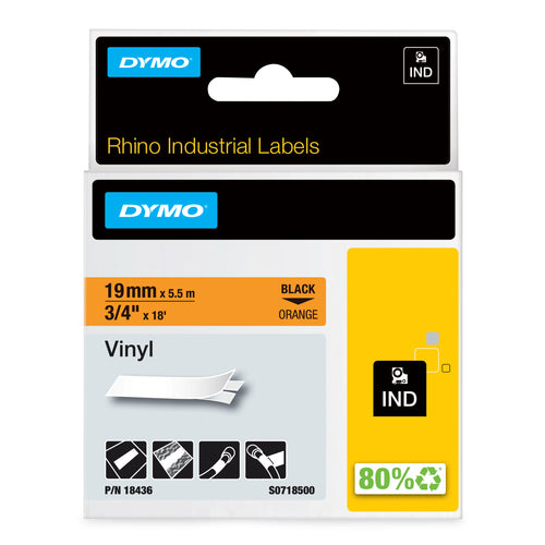 DYMO Rhino Industrial Vinyl Labels | 19 mm x 5.5 m | Black Print on Orange | Self-Adhesive | for Rhino & LabelManager Label Makers